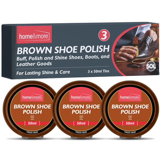 3pk Wax Shoe Polish Brown x 50ml Traditional Leather Boot Shine Cleaner Protect