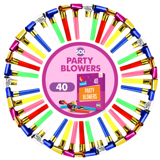 40 Party Blowers, Kids Birthday Loot Bag Filler Horn Blowouts Noise Whistles Toy