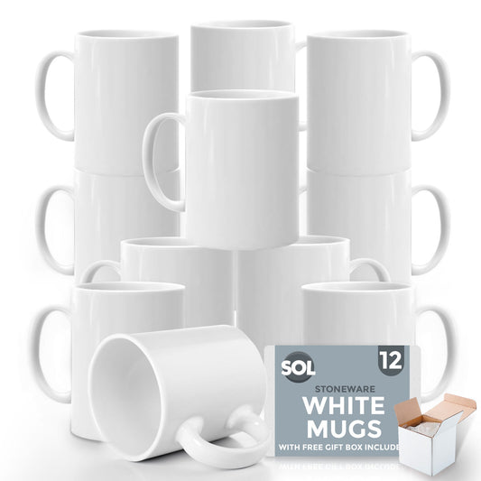 12-48pk Plain WHITE Mugs 11oz Large Coffee Tea Set of Blank Bulk Cups + Boxes