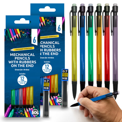 6-24pk Mechanical Pencils Set + 12-48 HB Lead Refills 0.7mm + Erasers Propelling