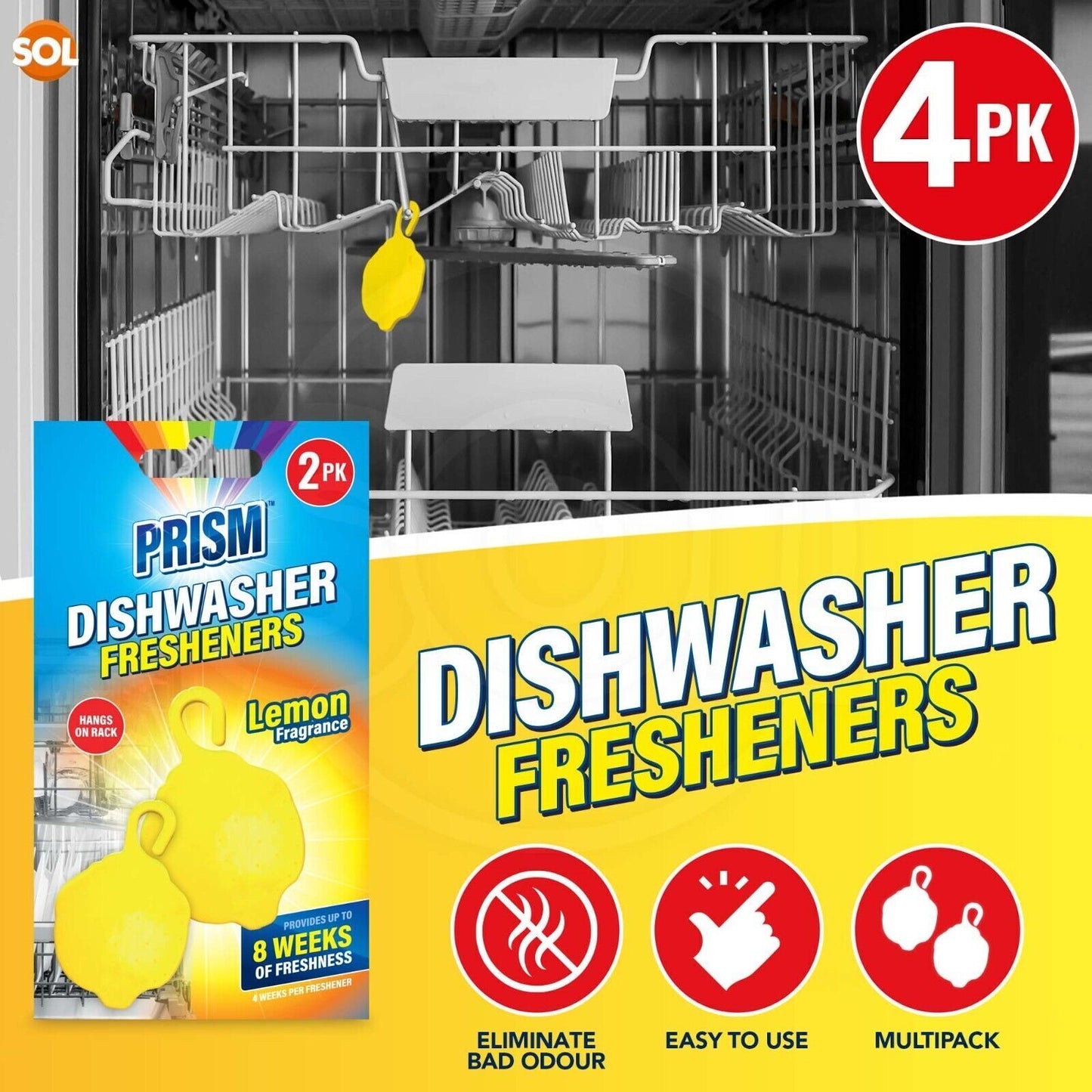 2-10pk Dishwasher Freshener Lemon Fragrance Scent Deodoriser Freshens Clip-On