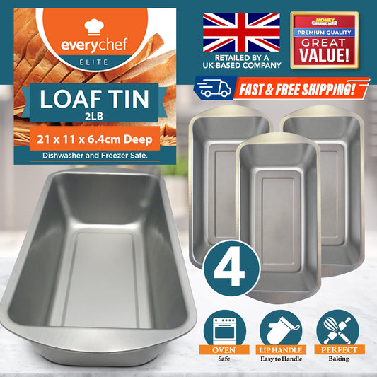 4pk 2lb Loaf Tin Set | 21 x 11 x 6.4 CM Bread Baking Cake Pan Oven Tray Bakeware