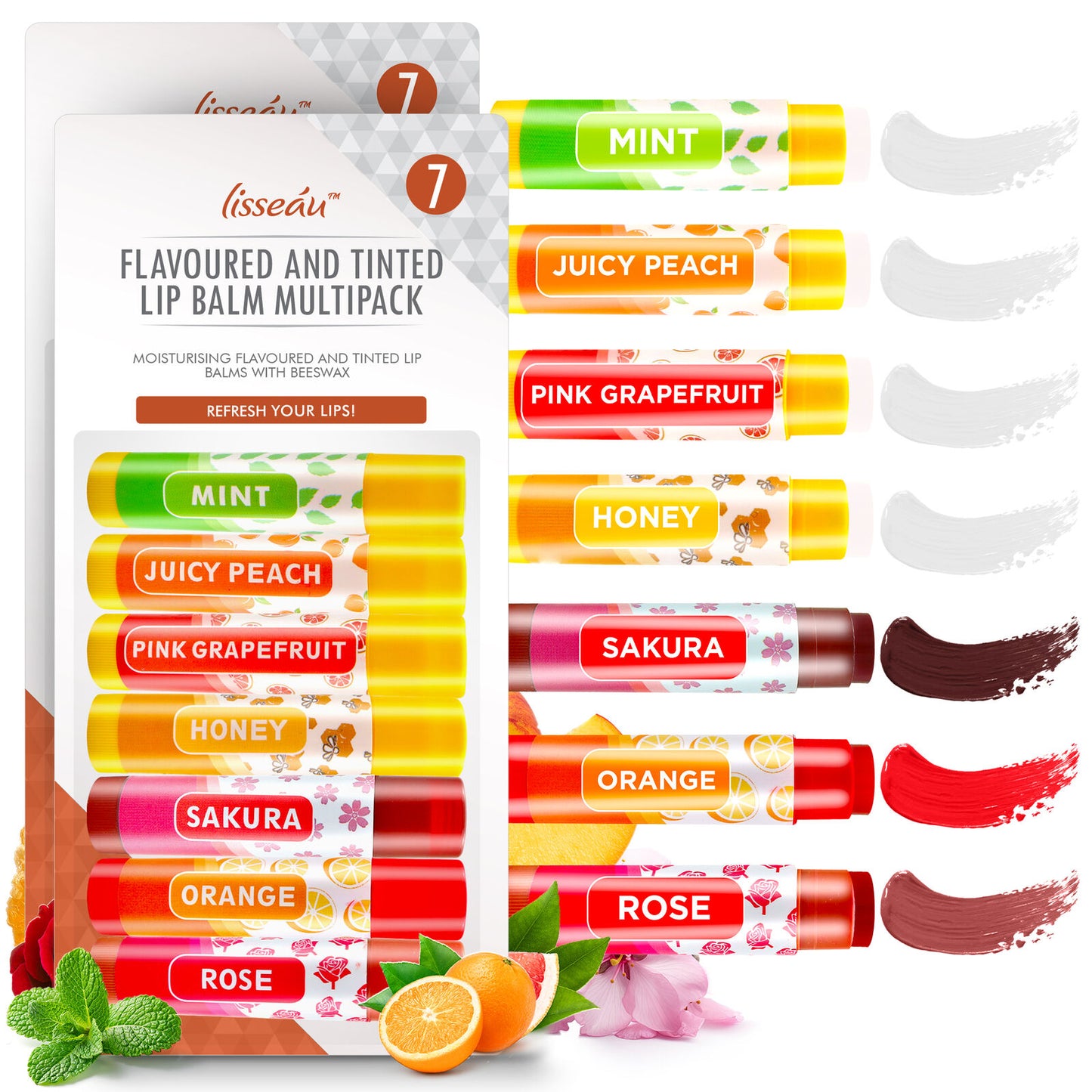 7-14 Fruit & Tinted Lip Balm Set Multi Pack Stick Moisturising Beeswax Vitamin E