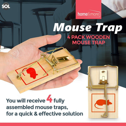 4 Wooden Mouse Traps Traditional Mice Rodent Pest Control Trap Reusable Durable