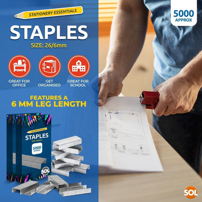 10,000 Office Staples 26/6 | Standard Fit 26/6mm Staples for Desktop Staplers