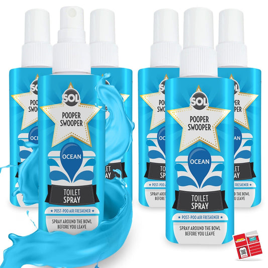 6pk x 60ml Pooper Star Toilet Spray Air Freshener Bowl | Ocean Fragrance Perfume