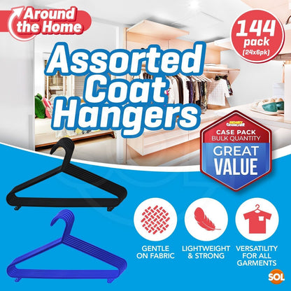 48-144 Adult Plastic Coat Hangers For Clothes Trouser Bar Black Blue Coathanger