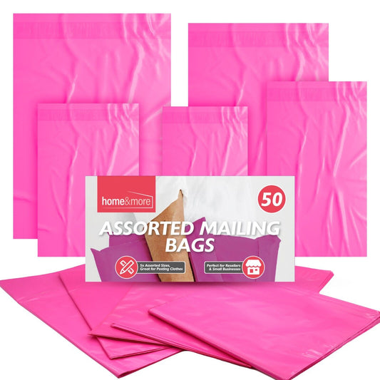 50 Pink Mailing Bags Mixed Sizes Strong Plastic Postal Mail Parcel Postage Poly