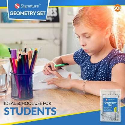 4 Piece Maths Geometry Set | 2 Set Square, Ruler, Protractor, Pencil Case School