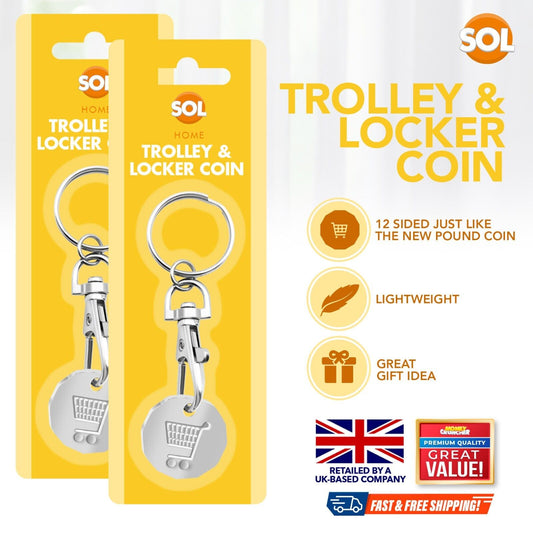 2 Trolley Coin Keyring Removable Supermarket £1 Pound Shopping Cart Token Holder