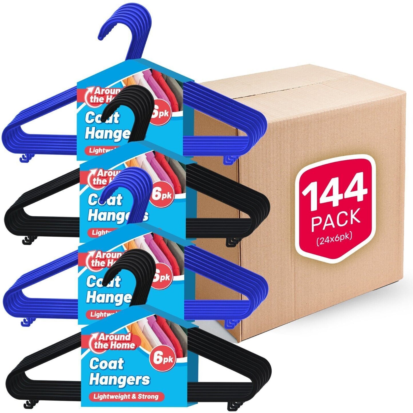 48-144 Adult Plastic Coat Hangers For Clothes Trouser Bar Black Blue Coathanger