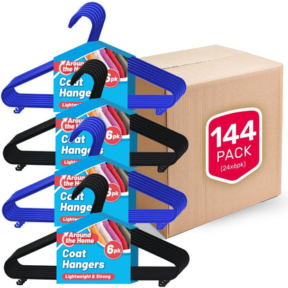 48-144 Adult Plastic Coat Hangers For Clothes Trouser Bar Black Blue Coathanger