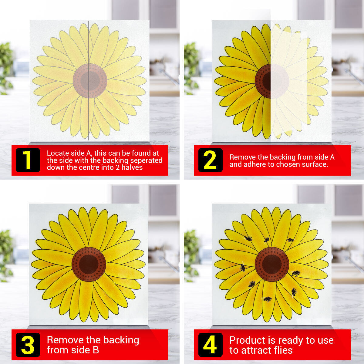 3-12pk Fly Trap Window Stickers Sticky Sunflower Insect Bug Flies Killer Catcher