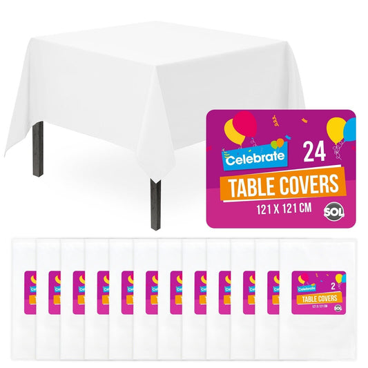 12-72pk White Plastic Table Cover Square Tablecloth Disposable Wipe Party Cloth