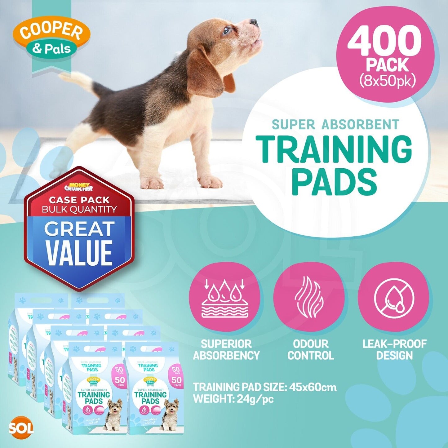 100-400 Puppy Training Pads for Dogs Large 60x45 Pet Toilet Pee Wee Trainer Mat