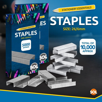 10,000 Office Staples 26/6 | Standard Fit 26/6mm Staples for Desktop Staplers