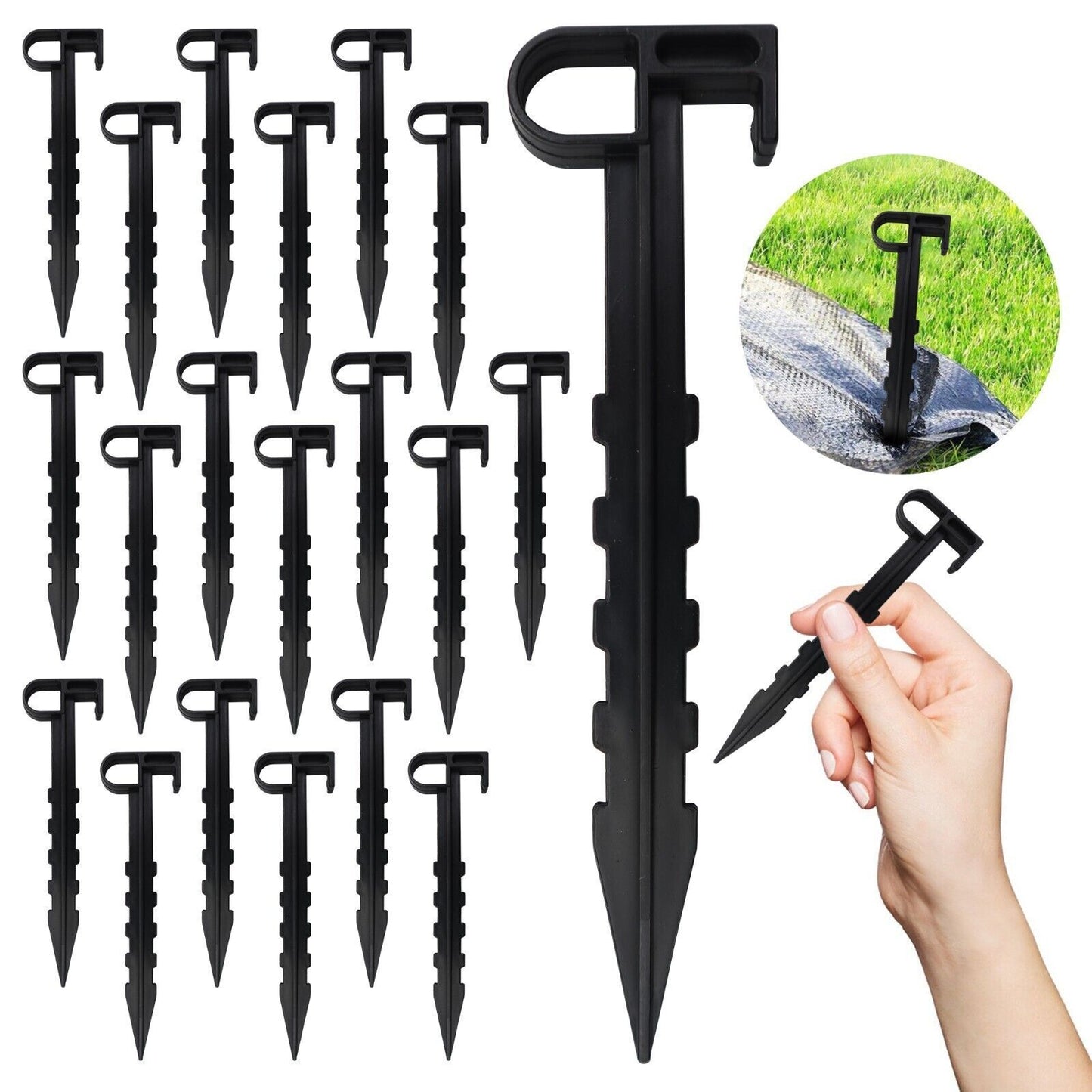 20-100 Plastic Garden Pegs for Netting 140mm Plant Weed Bedding Pegging Control