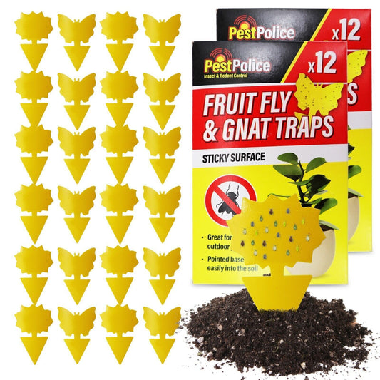 12-48pk Sticky Fruit Fly Traps | Yellow Fungus Gnat Killer Double Sided Catchers