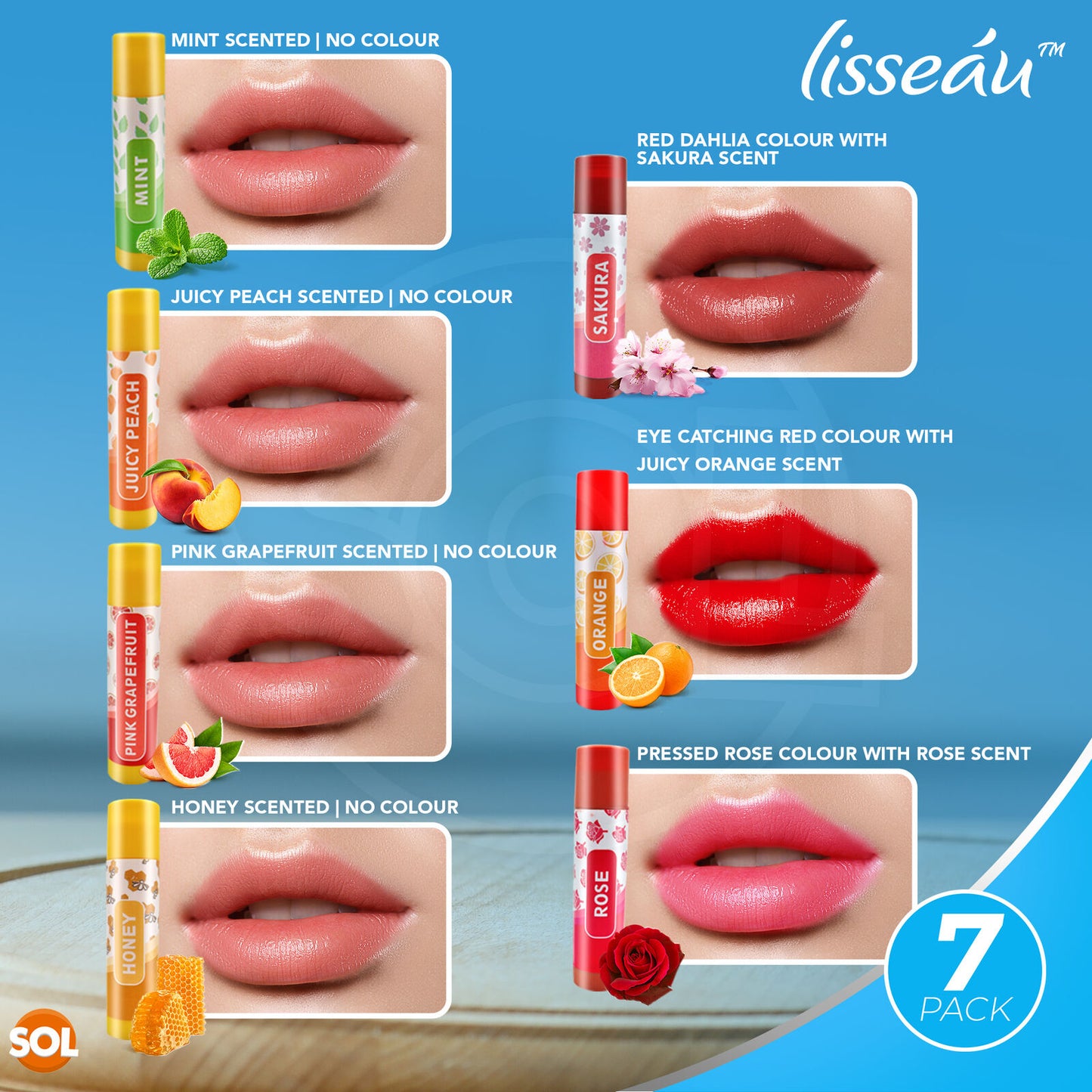 7-14 Fruit & Tinted Lip Balm Set Multi Pack Stick Moisturising Beeswax Vitamin E