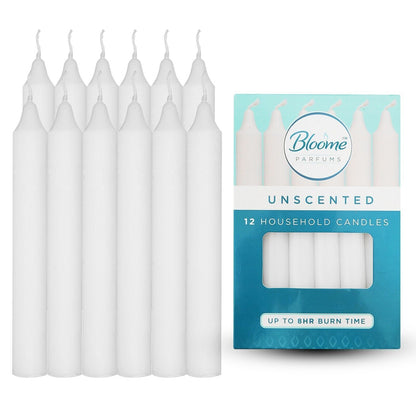 12-96 Household Dinner Taper Candles Unscented 2x18cm White 8 Hours Long Burning