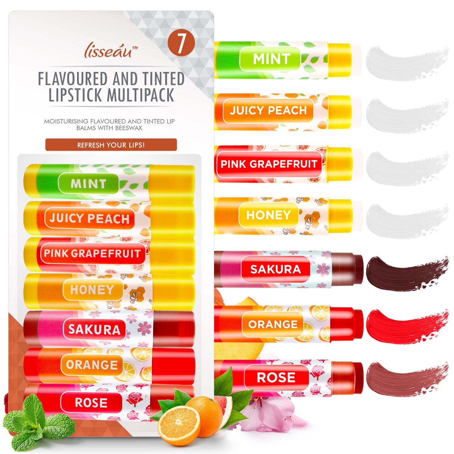 7-14 Fruit & Tinted Lip Balm Set Multi Pack Stick Moisturising Beeswax Vitamin E