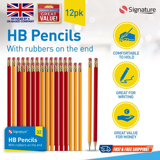 16-96 Strong HB Pencils with Eraser Rubber Tips Office School Drawing Art Craft